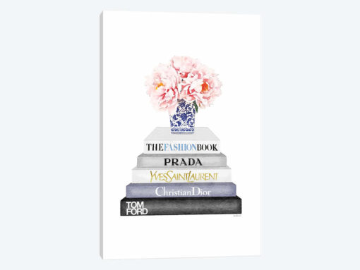 Grey And Blue Bookstack Topped With Blue Vase