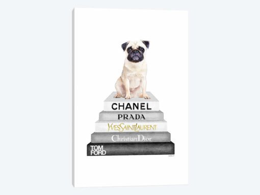 Grey On Grey Bookstack Topped By Pug