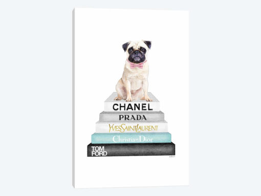Grey And Teal Bookstack Topped By Pug