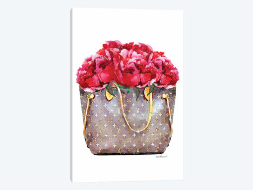 Brown Bag Filled With Deep Pink Peonies
