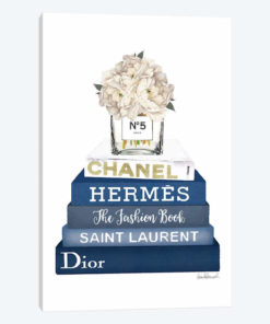 Mutted Navy Books With White Peony Vase