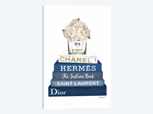 Mutted Navy Books With White Peony Vase