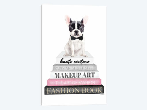 Grey Books With Pink, B&W Frenchie