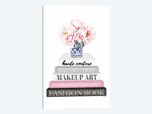 Grey Books With Pink, Flower Vase