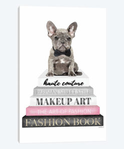 Grey Books With Pink, Grey Frenchie, Bowtie