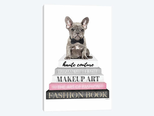 Grey Books With Pink, Grey Frenchie, Bowtie