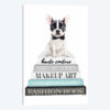 Grey Books With Teal, B&W Frenchie