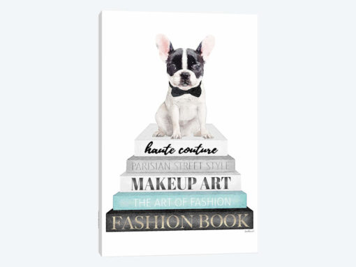 Grey Books With Teal, B&W Frenchie