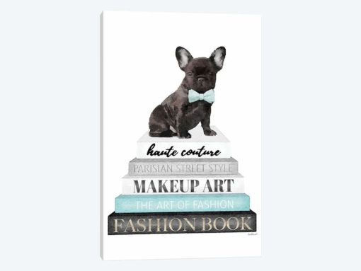 Grey Books With Teal, Blk Frenchie With Bow Tie