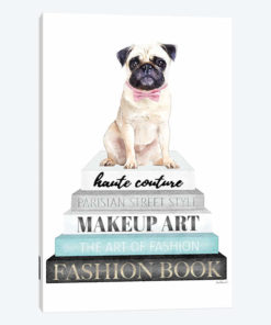 Grey Books With Teal, Pug With Bow