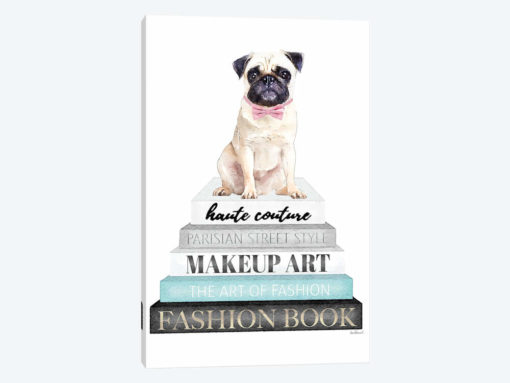 Grey Books With Teal, Pug With Bow