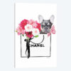 Small White Shopper, Flowers & Blue Tan Frenchie