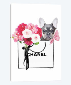 Small White Shopper, Flowers & Blue Tan Frenchie