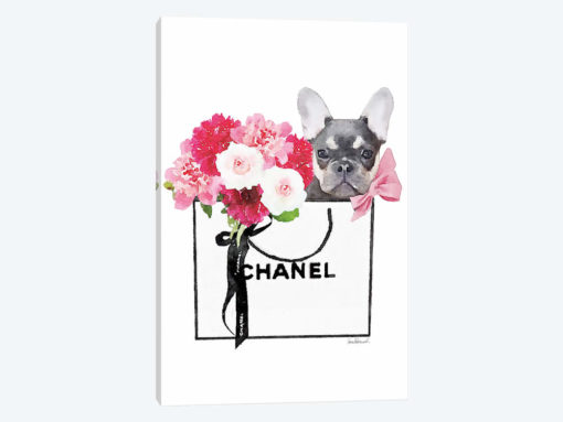 Small White Shopper, Flowers & Blue Tan Frenchie