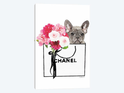 Small White Shopper, Flowers & Grey Frenchie