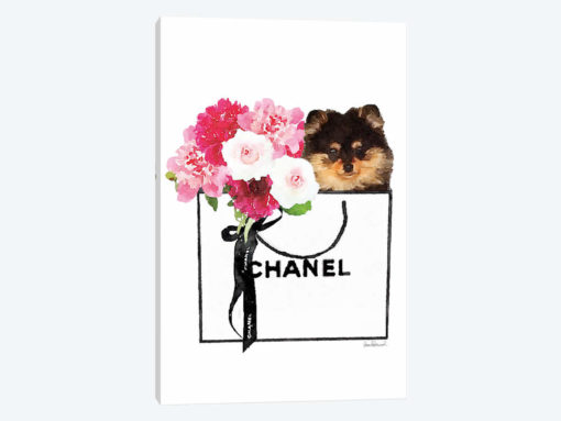 Small White Shopper, Flowers & Pomeranian