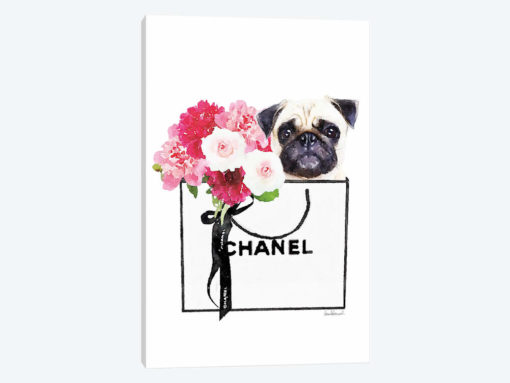 Small White Shopper, Flowers & Pug