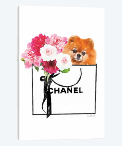 Small White Shopper, Flowers & Red Pomeranian