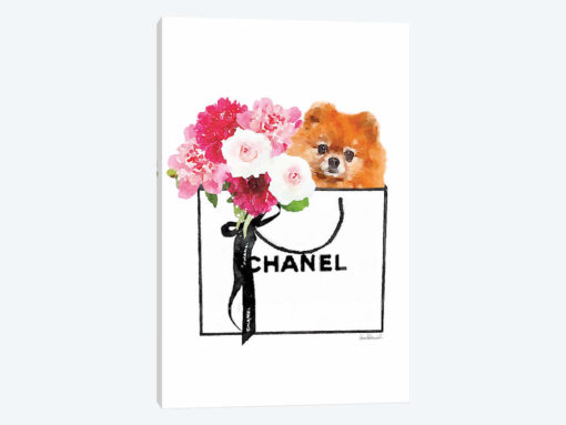 Small White Shopper, Flowers & Red Pomeranian