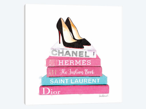 Pink And Teal Fashion Books With High Heel Shoes