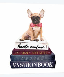 Stack Of Fashion Books With A French Bulldog