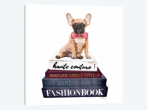 Stack Of Fashion Books With A French Bulldog