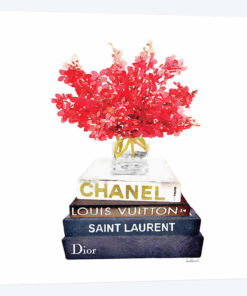 Stack Of Fashion Books With Red Flowers
