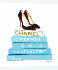 Stack Of Teal Fashion Books With Shoes