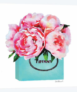 Teal Fashion Shopping Bag With Pink Peonies