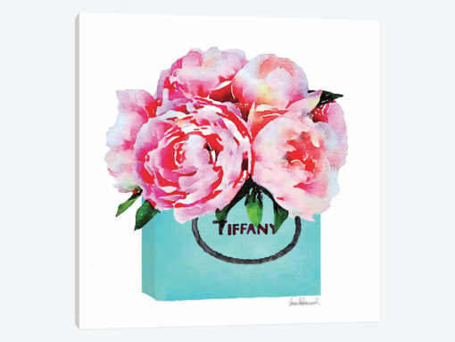 Teal Fashion Shopping Bag With Pink Peonies