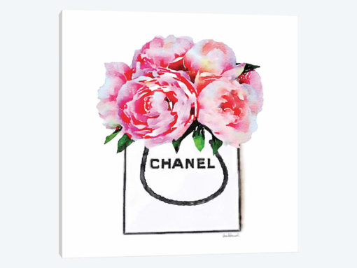 White Fashion Shopping Bag With Pink Peonies