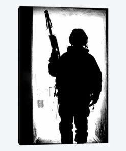 Silhouette Of A British Soldier In A Doorway At Camp Condor, Iraq