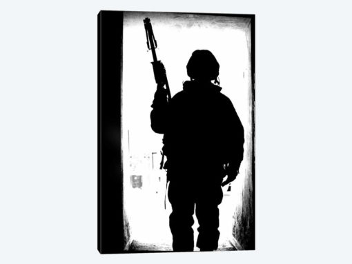 Silhouette Of A British Soldier In A Doorway At Camp Condor, Iraq