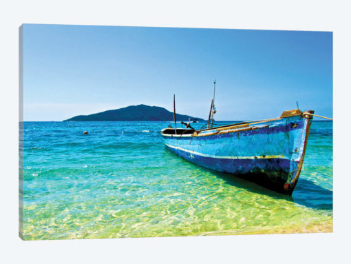 A Lone Boat On The Shore Of Cayos Cochinos, Honduras