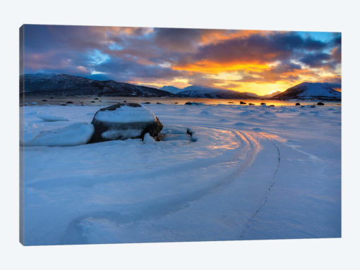 A Winter Sunset Over Tjeldsundet At Evenskjer, Troms County, Norway