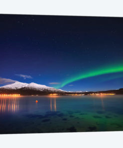 Aurora Over Tjeldsundet And Saetertinden Mountain In Norway