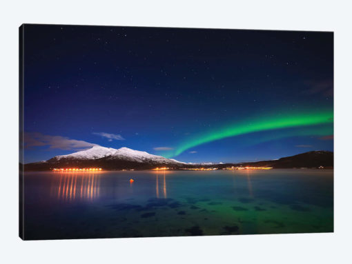 Aurora Over Tjeldsundet And Saetertinden Mountain In Norway