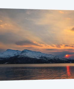 Midnight Sun Over Tjeldsundet Strait In Troms County, Norway