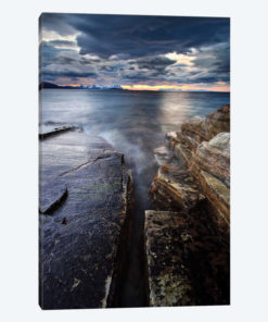 Midnight Sun Over Vagsfjorden In Troms County, Norway