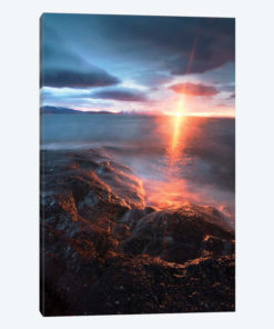 Midnight Sun Over Vagsfjorden, Skanland, Troms County, Norway