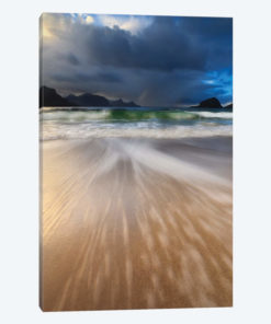 Waves Washing Back To Sea On Haukland Beach, Lofoten, Norway