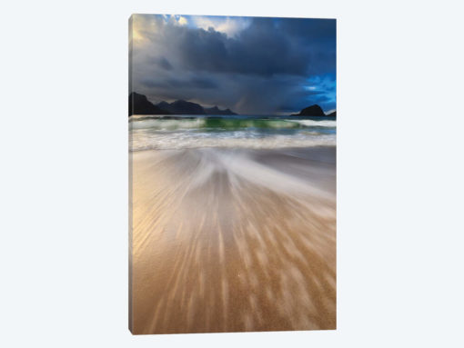 Waves Washing Back To Sea On Haukland Beach, Lofoten, Norway