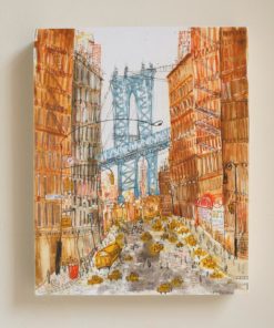 DUMBO Art Print, New York Bridge, New York City, NYC Canvas Art Print, Manhattan Bridge Painting, New York Taxi, Skyscrapers NYC Sketch