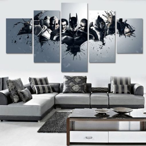 5 panels Batman Canvas Art Batman Dc Harley Quinn Joker Poster Piece Home Decor Work Wall Print