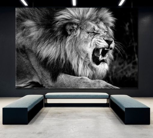 Lion Canvas Print, Wild Lion Wall Art, African Lion Artwork, Black and White Lion, Lion King Art, Lion Wall Painting Art, Framed Canvas Art