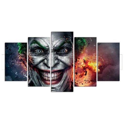 5 panels Joker Canvas Art Batman Arkham Dc comics DC Universe Joker Poster Piece Home Decor Work Wall Print