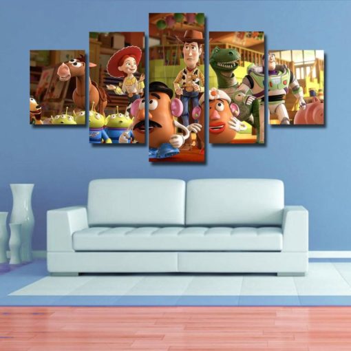 Toy story Wall art Toy story poster canvas, home decor, 5 pieces multi panel, kids room, bedroom, giclee, framed