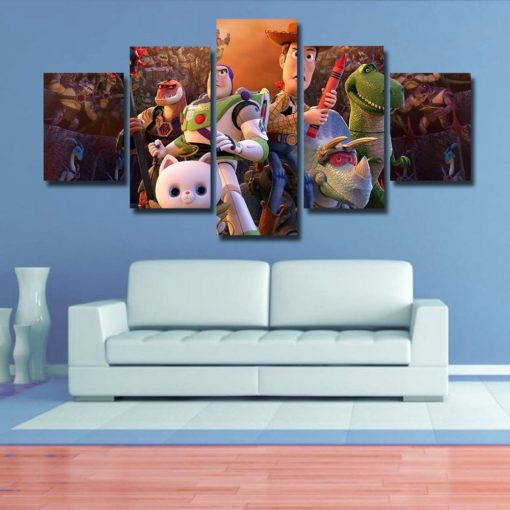 Toy story Wall art poster canvas, home decor, 5 pieces multi panel, kids room, bedroom, giclee, framed