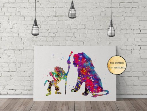 The Lion King Rafiki and Simba inspired, Kids Room Decor, Room Decor, Wall Art,watercolor painting,Canvas Art (545)