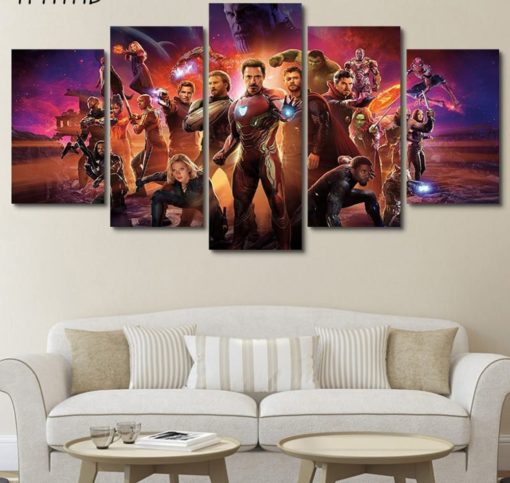 5 Panels Avengers Canvas Art Multi Piece Black Panther Widow Captain America Dr Strange Endgame Hulk Infinity War Iron Man Marvel Thanos